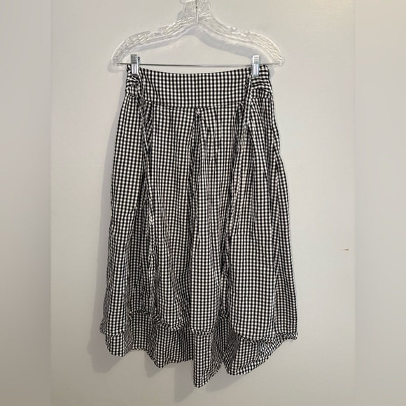 Max Studio Gingham Black White Midi Skirt Hi Low Tie Front Size 8 Lightweight - Picture 10 of 16